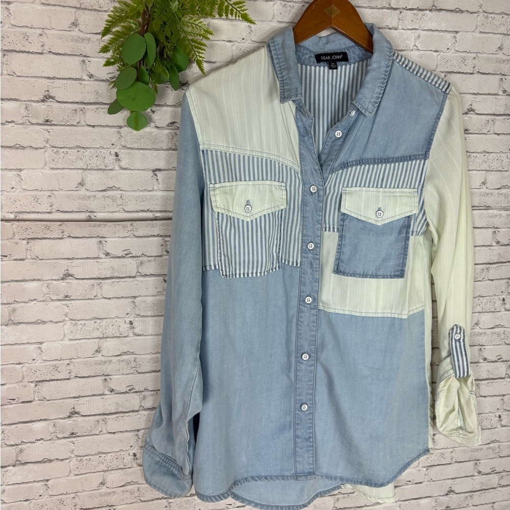 Dear John Tencel Patchwork Slouchy Button Down Sh… - image 3